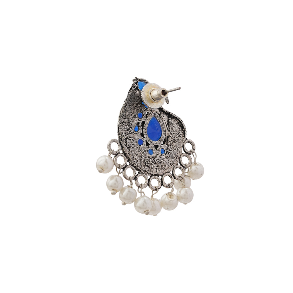 Peacock gem oxdized stud earrings (Blue)