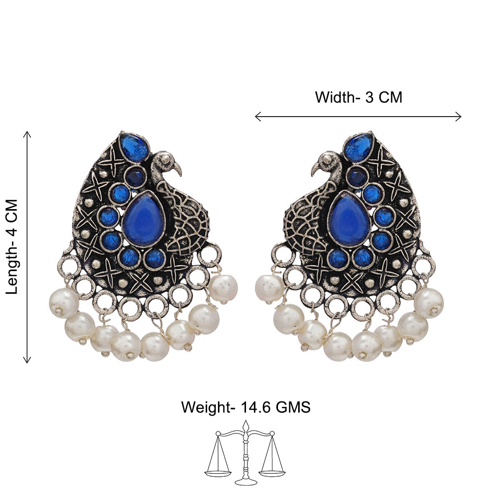 Peacock gem oxdized stud earrings (Blue)