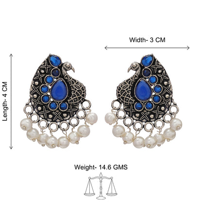 Peacock gem oxdized stud earrings (Blue)