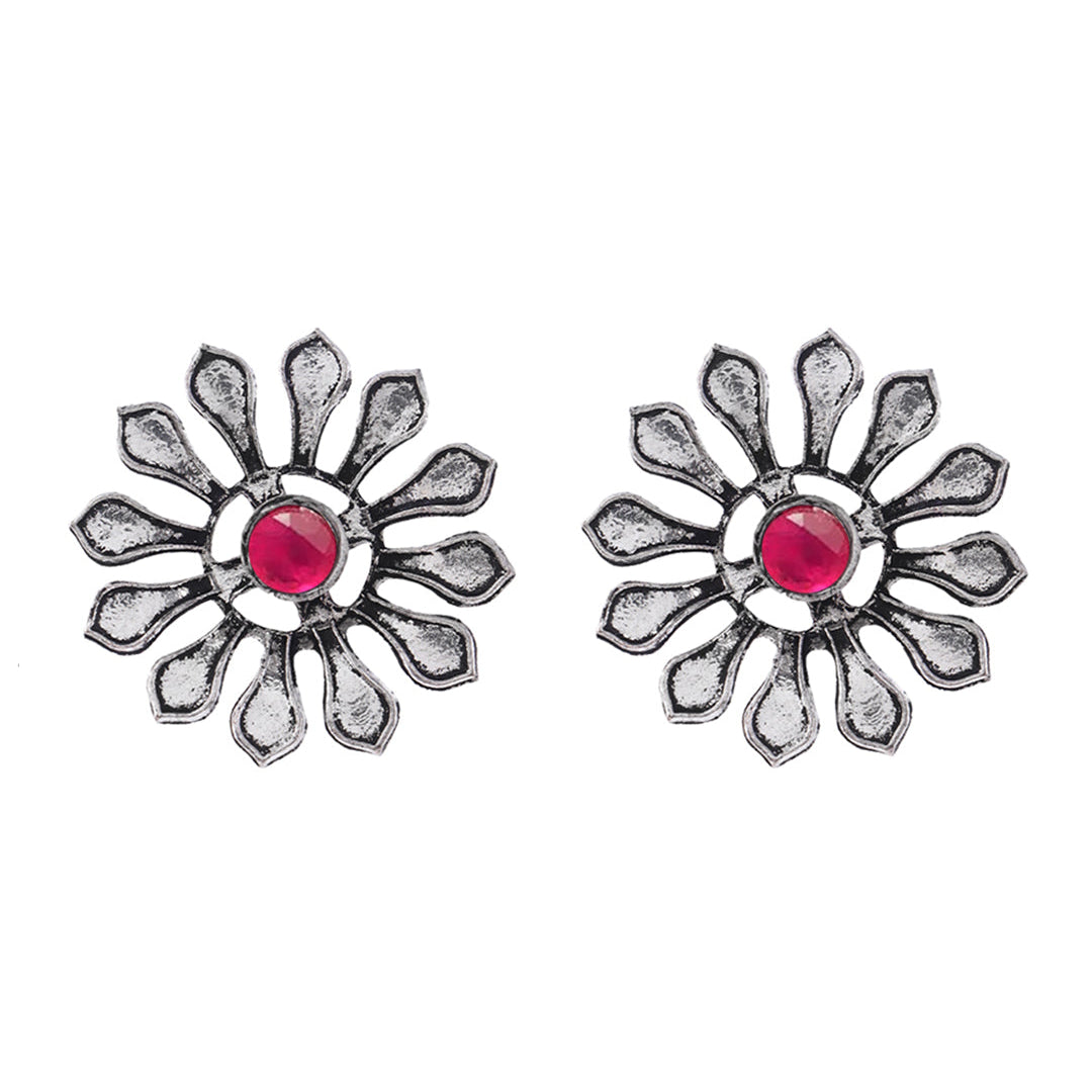 FlowerLoom Stud Earrings - Red