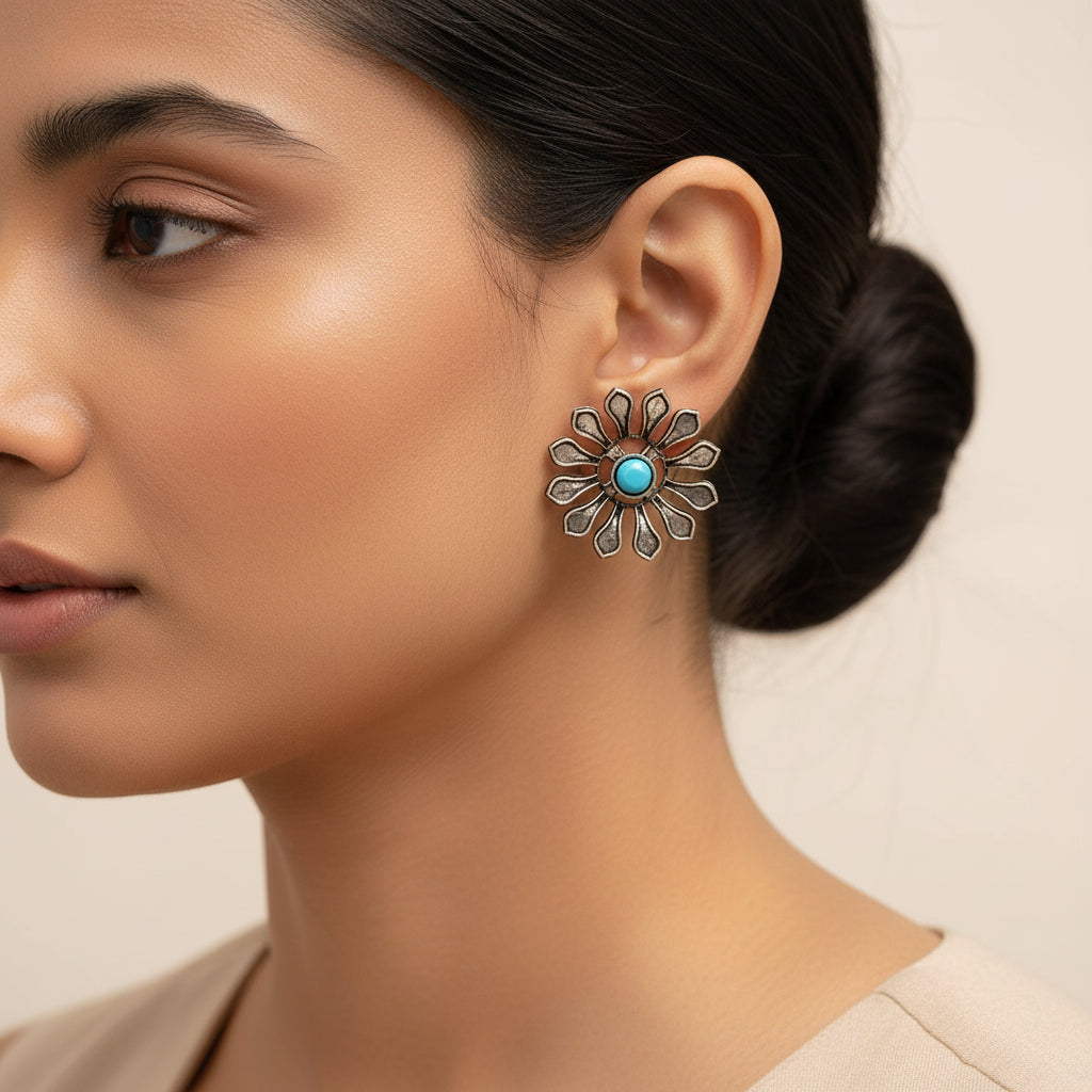 FlowerLoom Stud Earrings - Sky Blue