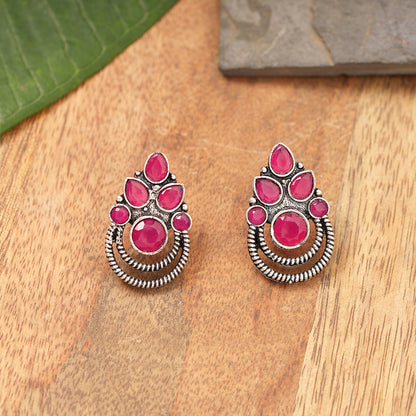 Aqua crown stone stud earrings (Red)