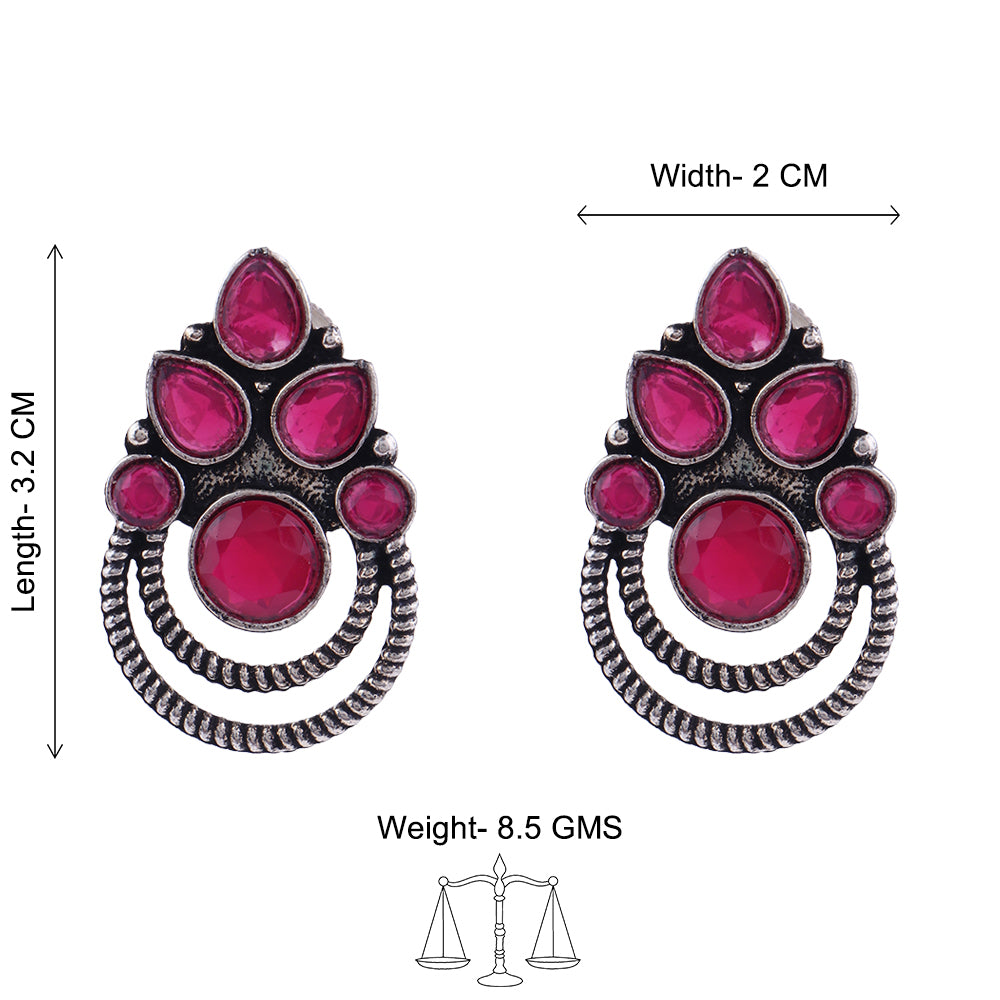 Aqua crown stone stud earrings (Red)