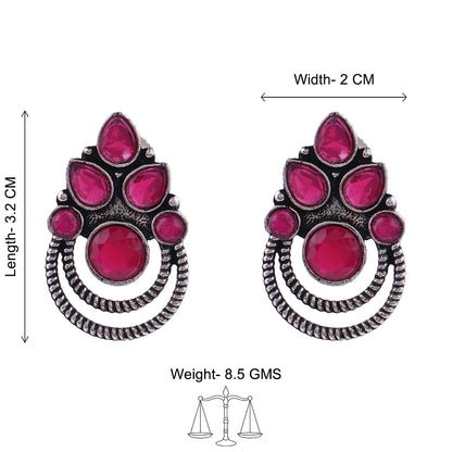 Aqua crown stone stud earrings (Red)