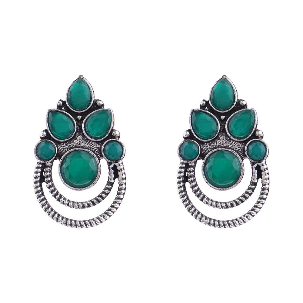 Aqua crown stone stud earrings (Green)