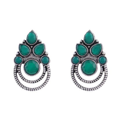 Aqua crown stone stud earrings (Green)