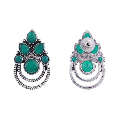 Aqua crown stone stud earrings (Green)