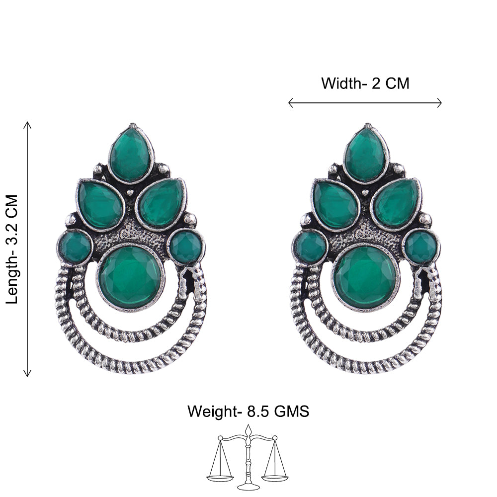 Aqua crown stone stud earrings (Green)