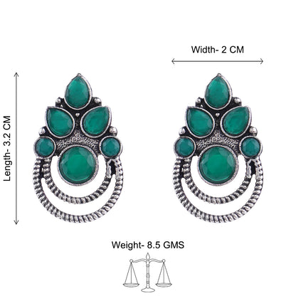 Aqua crown stone stud earrings (Green)