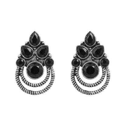 Aqua crown stone stud earrings (Black)