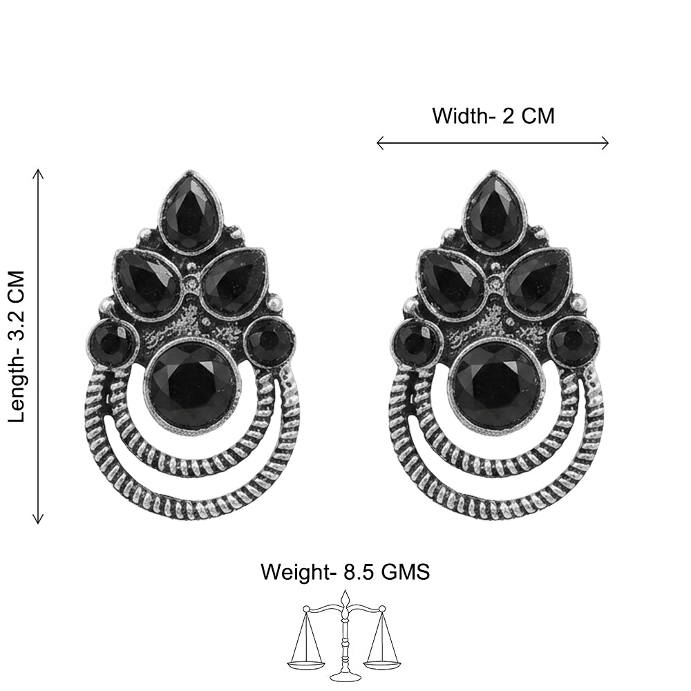 Aqua crown stone stud earrings (Black)