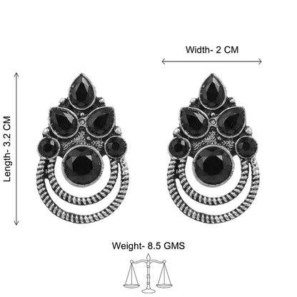 Aqua crown stone stud earrings (Black)