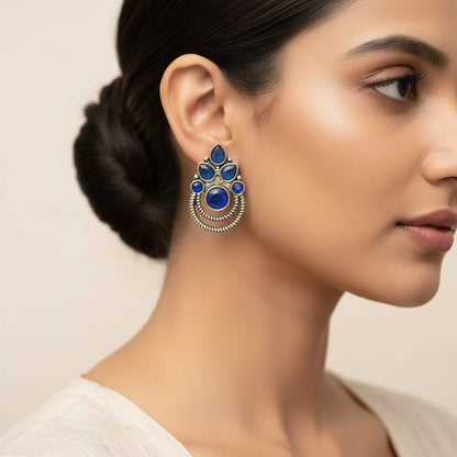 Aqua crown stone stud earrings (Blue)