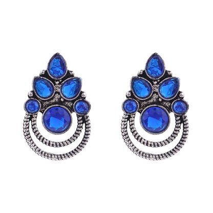 Aqua crown stone stud earrings (Blue)