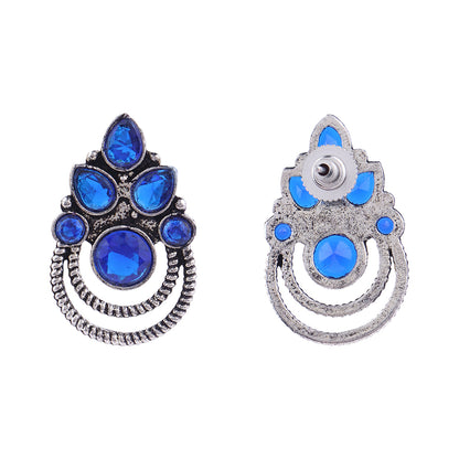 Aqua crown stone stud earrings (Blue)