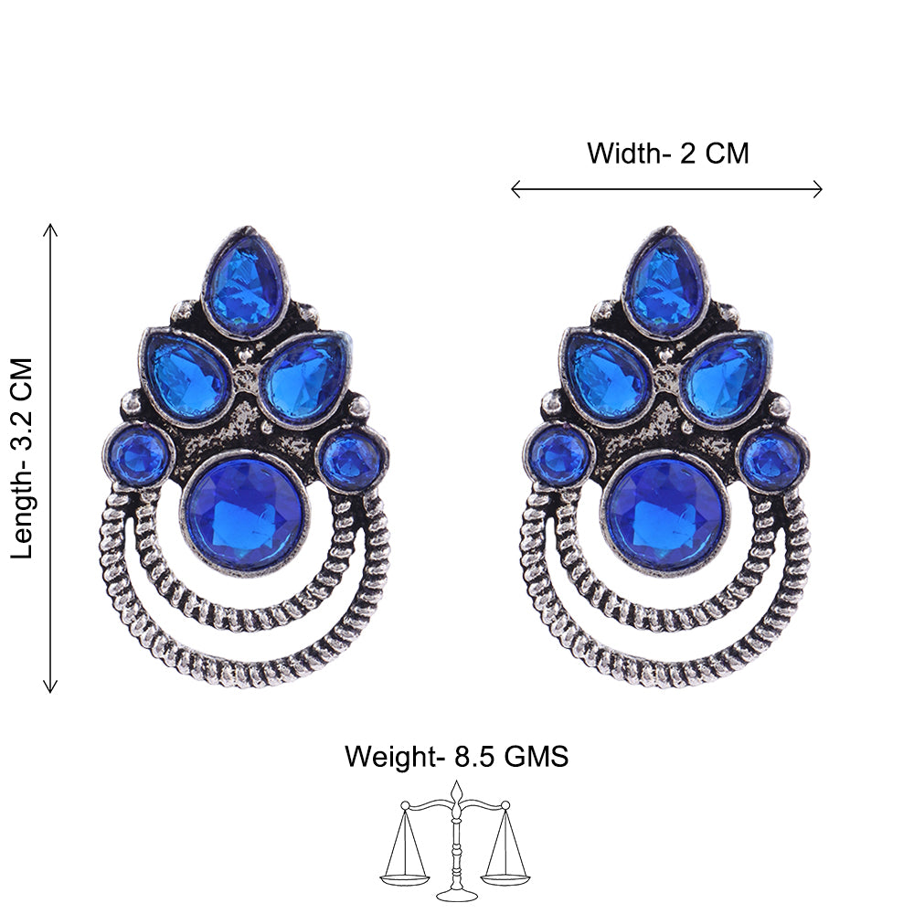 Aqua crown stone stud earrings (Blue)