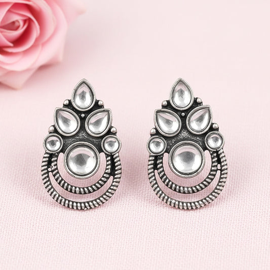 Aqua crown stone stud earrings (White)