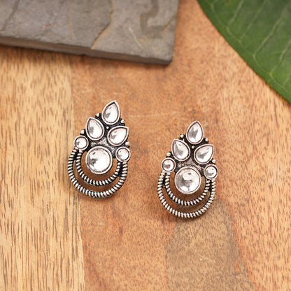 Aqua crown stone stud earrings (White)