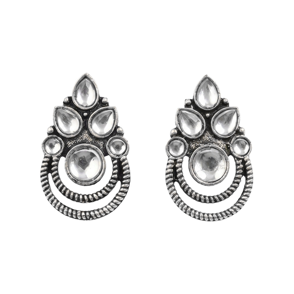 Aqua crown stone stud earrings (White)