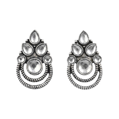 Aqua crown stone stud earrings (White)