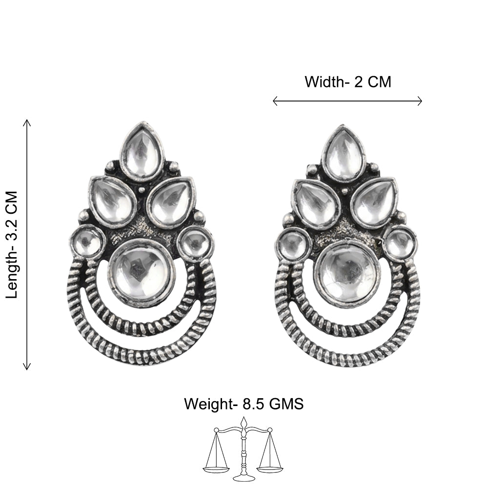 Aqua crown stone stud earrings (White)