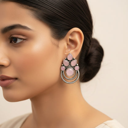 Aqua crown stone stud earrings (Baby Pink)