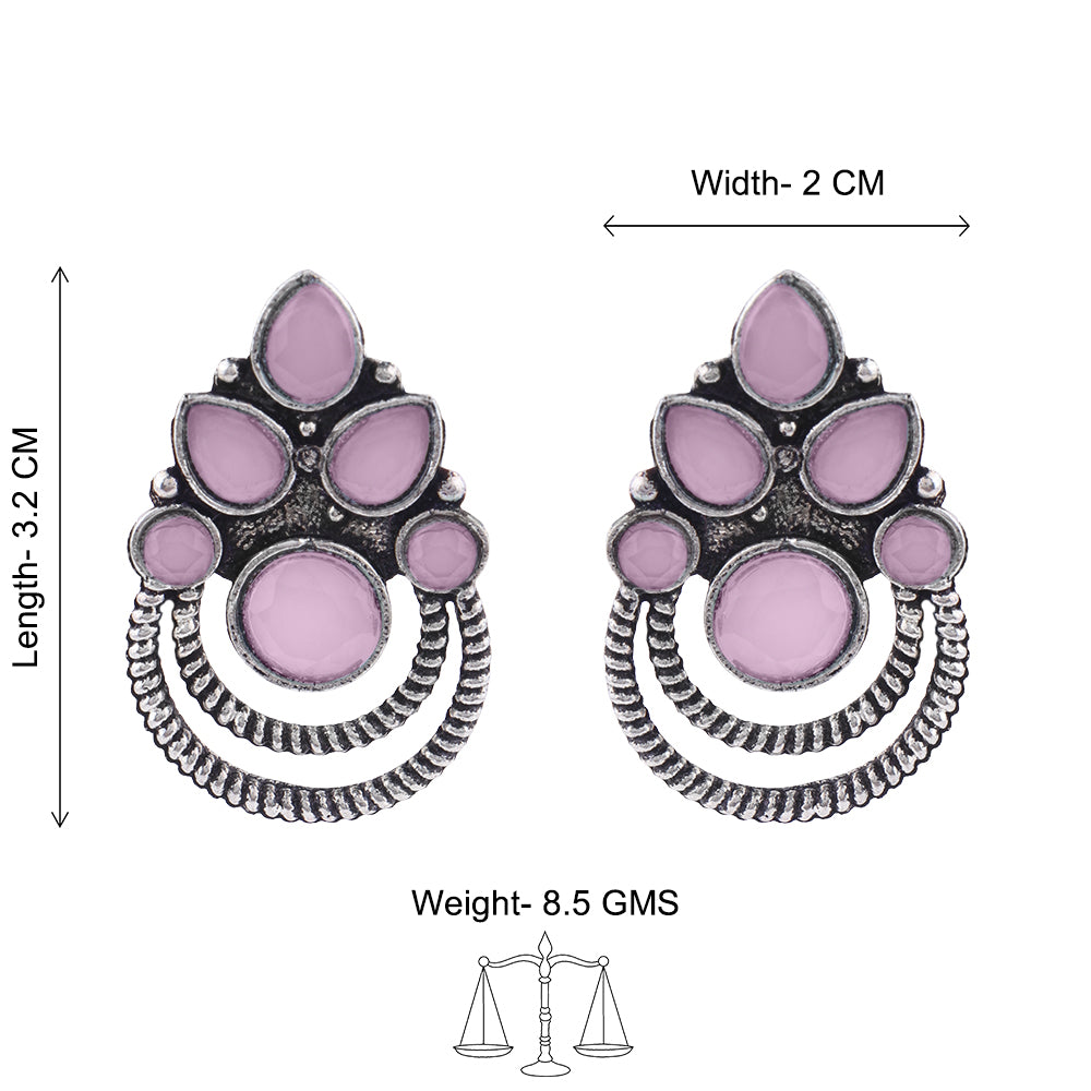 Aqua crown stone stud earrings (Baby Pink)