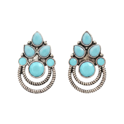Aqua crown stone stud earrings (Sky Blue)