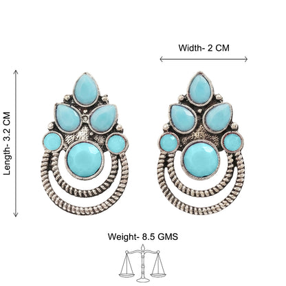 Aqua crown stone stud earrings (Sky Blue)