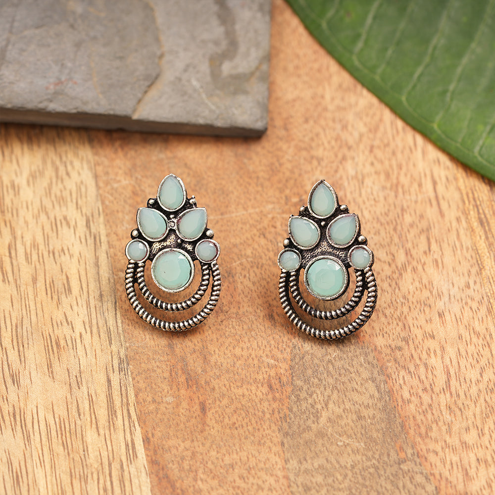 Aqua crown stone stud earrings (Mint)
