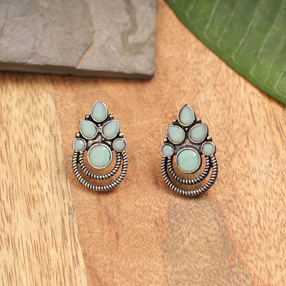 Aqua crown stone stud earrings (Mint)