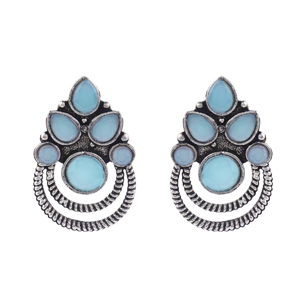 Aqua crown stone stud earrings (Mint)