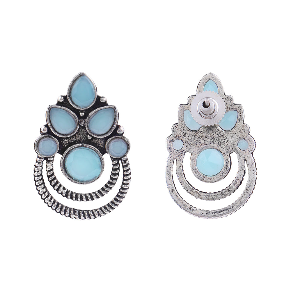 Aqua crown stone stud earrings (Mint)