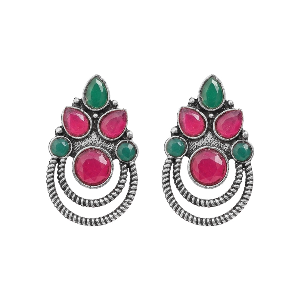 Aqua crown stone stud earrings (Multicolored)