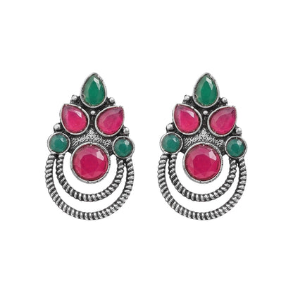 Aqua crown stone stud earrings (Multicolored)