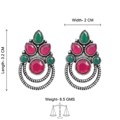 Aqua crown stone stud earrings (Multicolored)