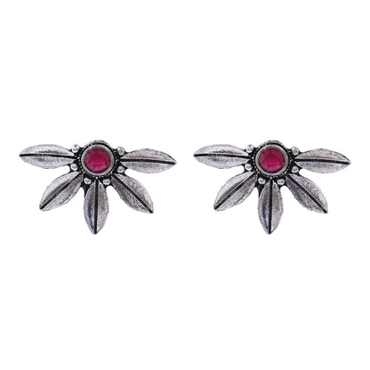Crescent Bloom Oxidised Studs - Red