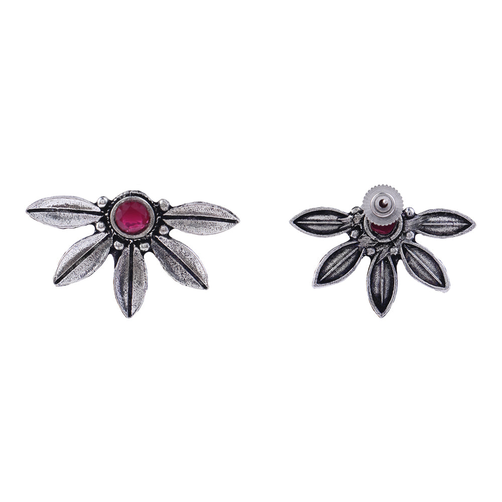 Crescent Bloom Oxidised Studs - Red