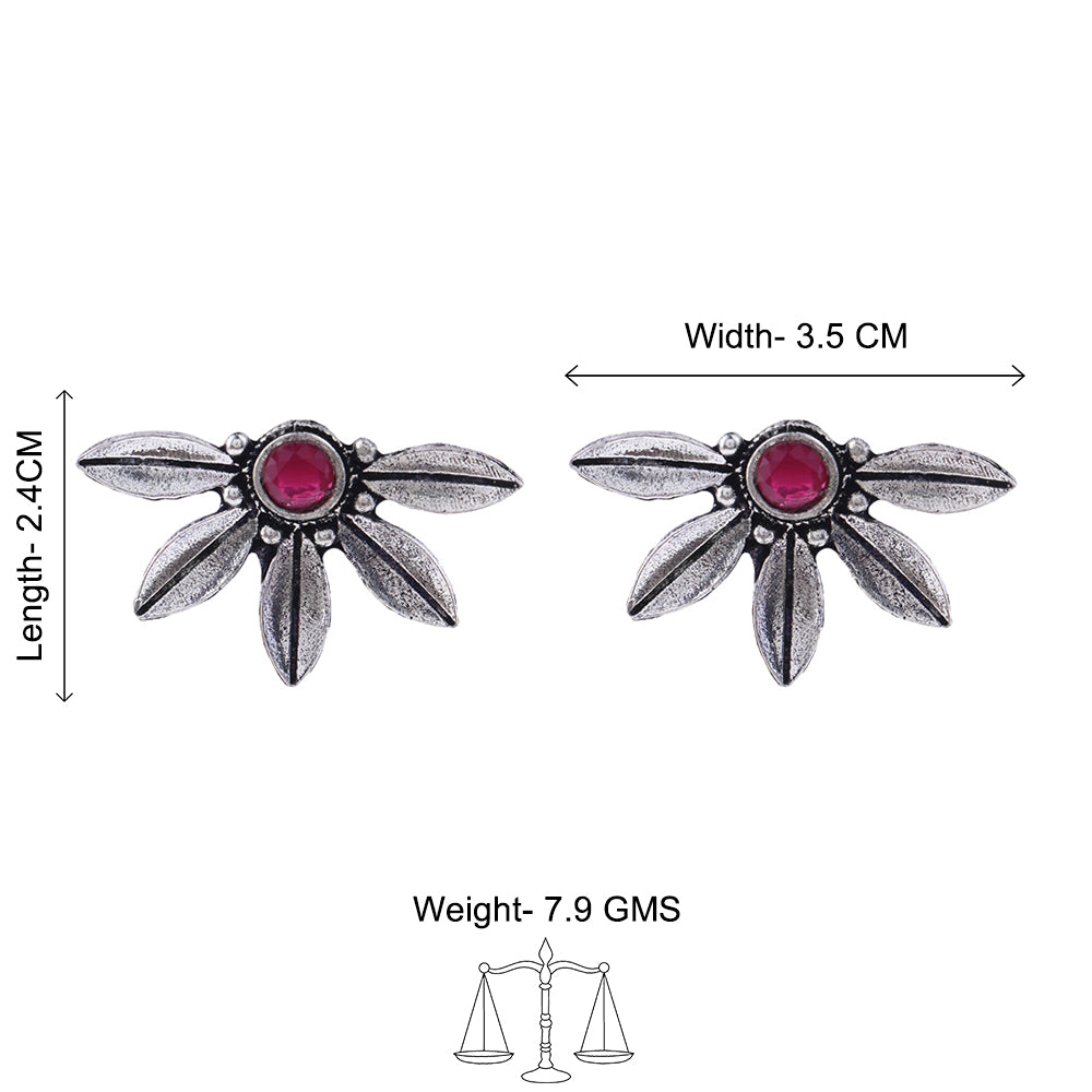 Crescent Bloom Oxidised Studs - Red