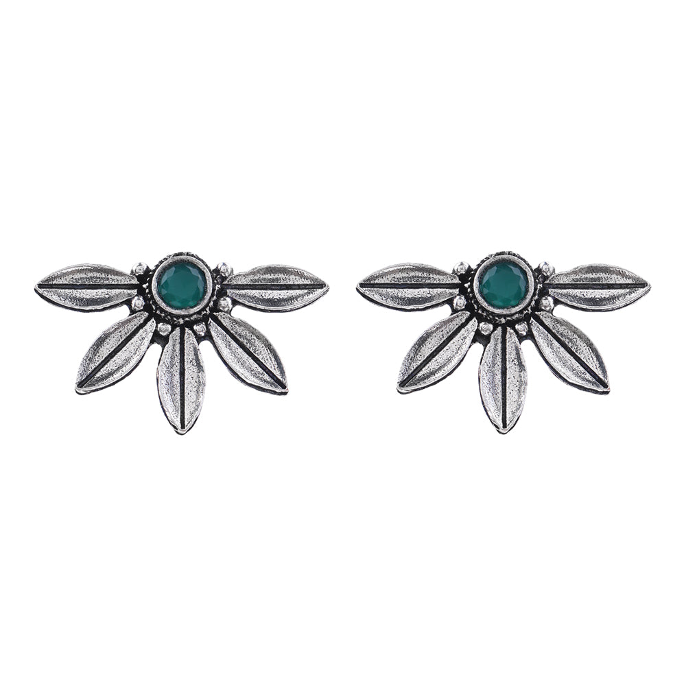 Crescent Bloom Oxidised Studs - Green