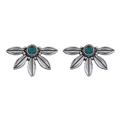 Crescent Bloom Oxidised Studs - Green
