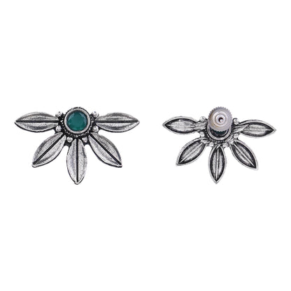 Crescent Bloom Oxidised Studs - Green
