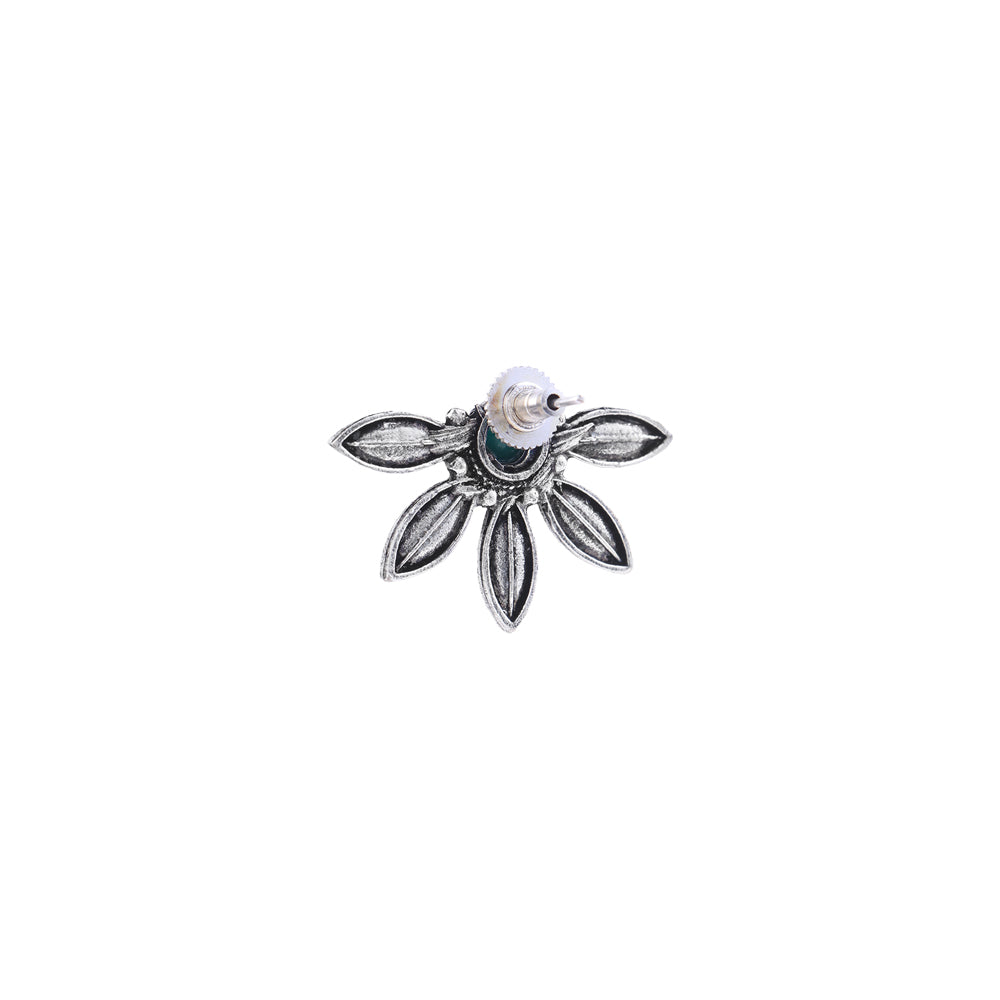 Crescent Bloom Oxidised Studs - Green