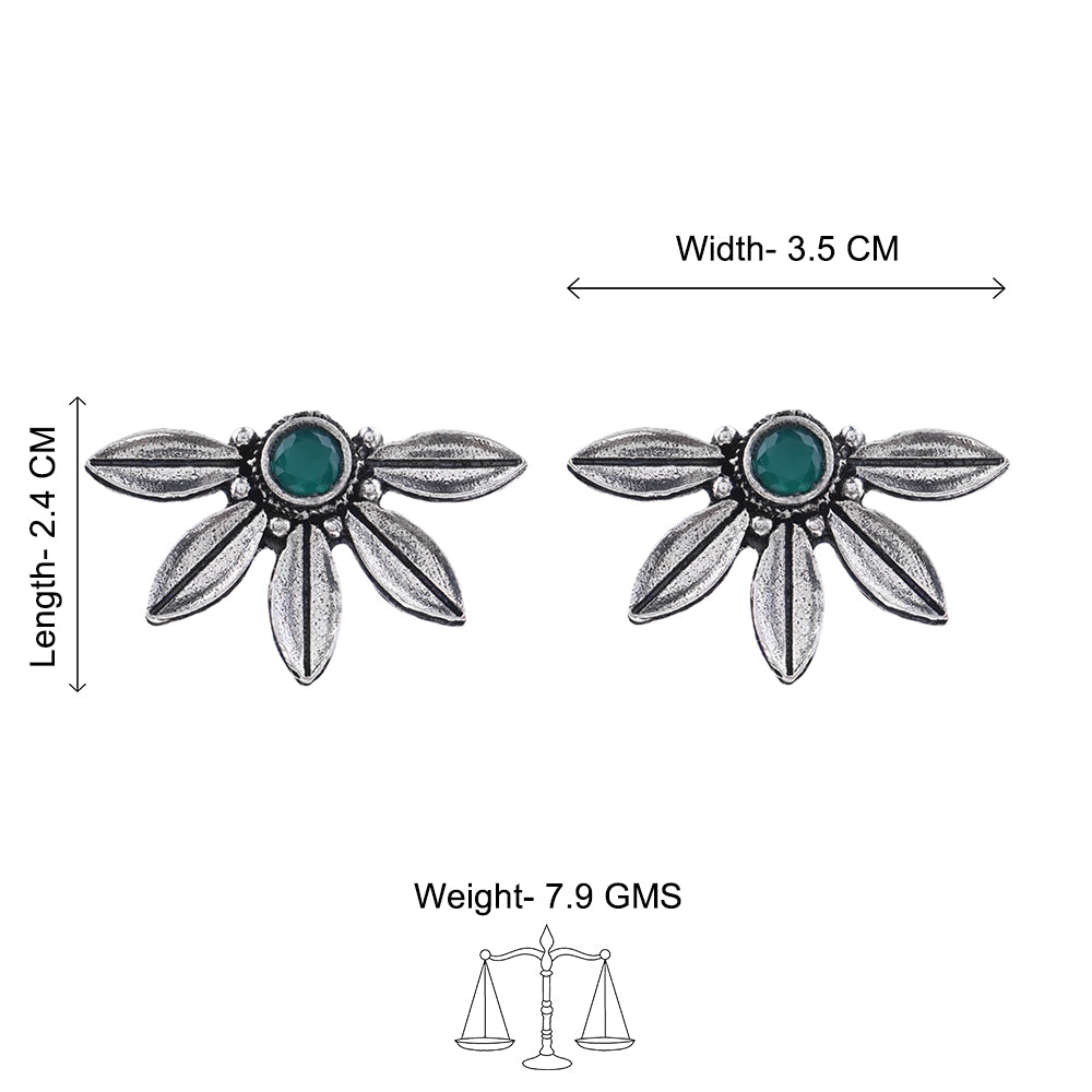 Crescent Bloom Oxidised Studs - Green