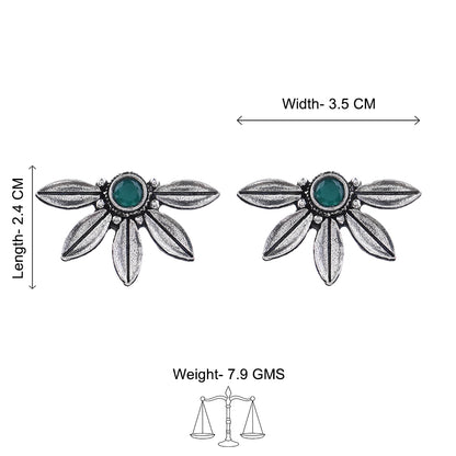 Crescent Bloom Oxidised Studs - Green