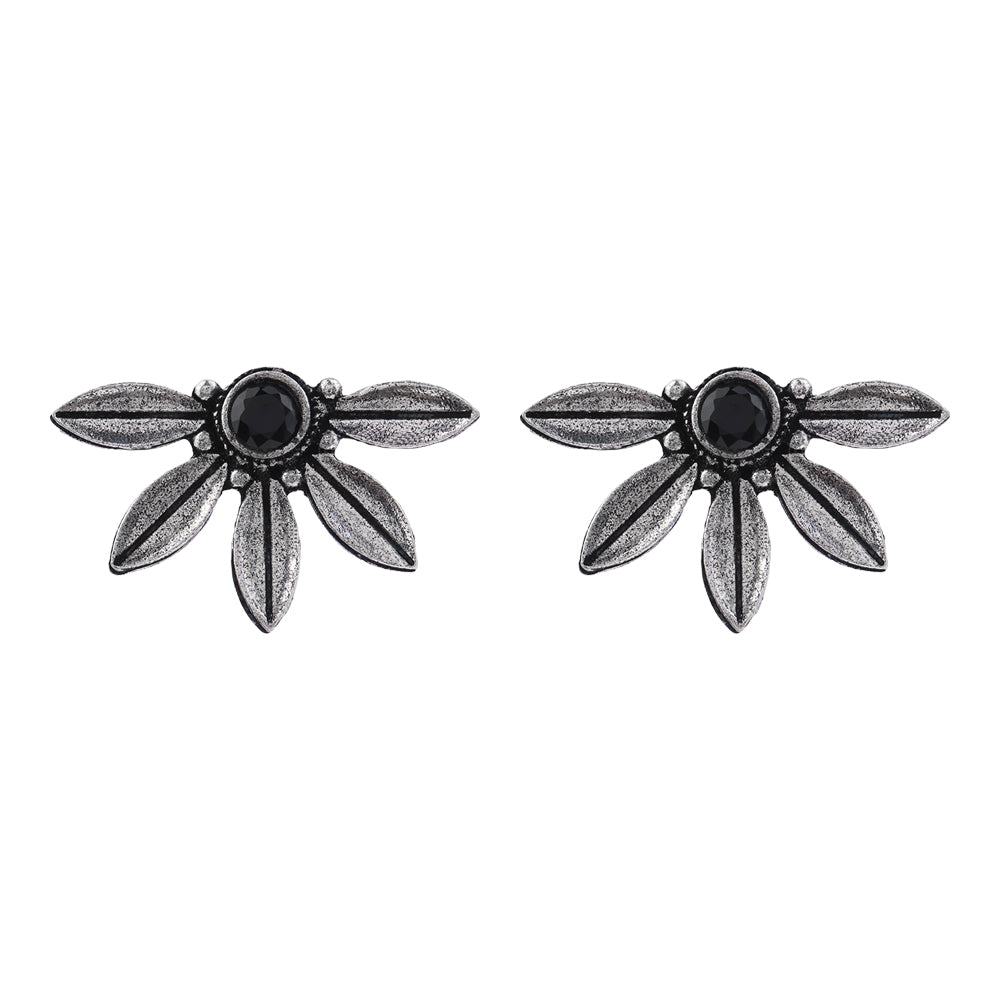Crescent Bloom Oxidised Studs - Black