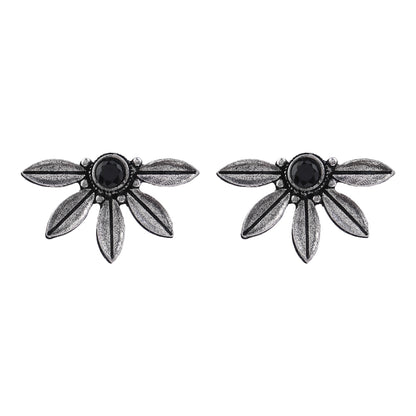 Crescent Bloom Oxidised Studs - Black