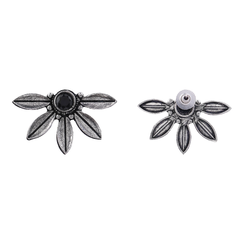 Crescent Bloom Oxidised Studs - Black