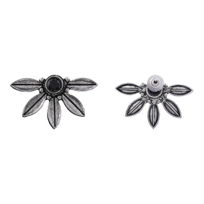 Crescent Bloom Oxidised Studs - Black