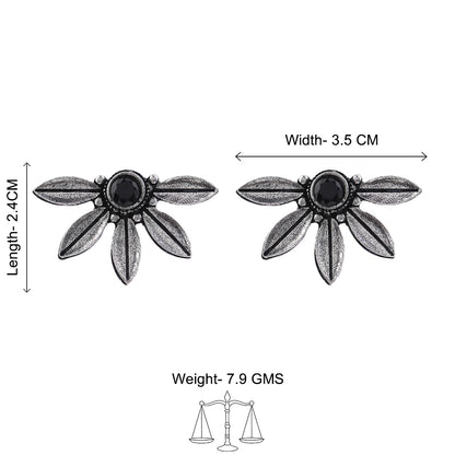 Crescent Bloom Oxidised Studs - Black